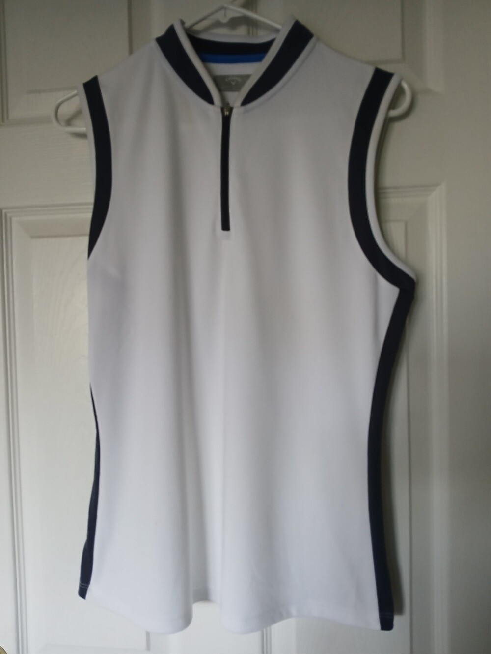 Callaway Women's Sleeveless Color Block Golf Polo Shirt – White & Navy, Size L